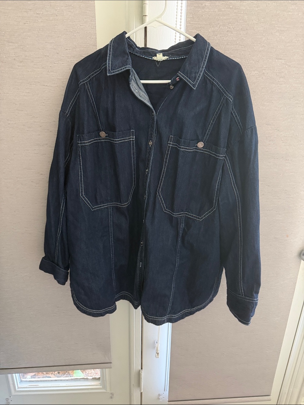 Pilcro Dark Indigo Denim Button-Up Shirt Jacket
